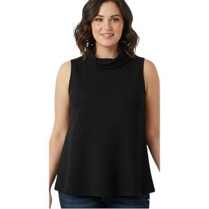 Sunny Girl Black A-Line Sleeveless Cowl Neck Checker Textured Top Size 2X